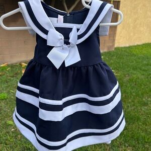 Bonnie Baby Navy and White Striped Dress with Bow